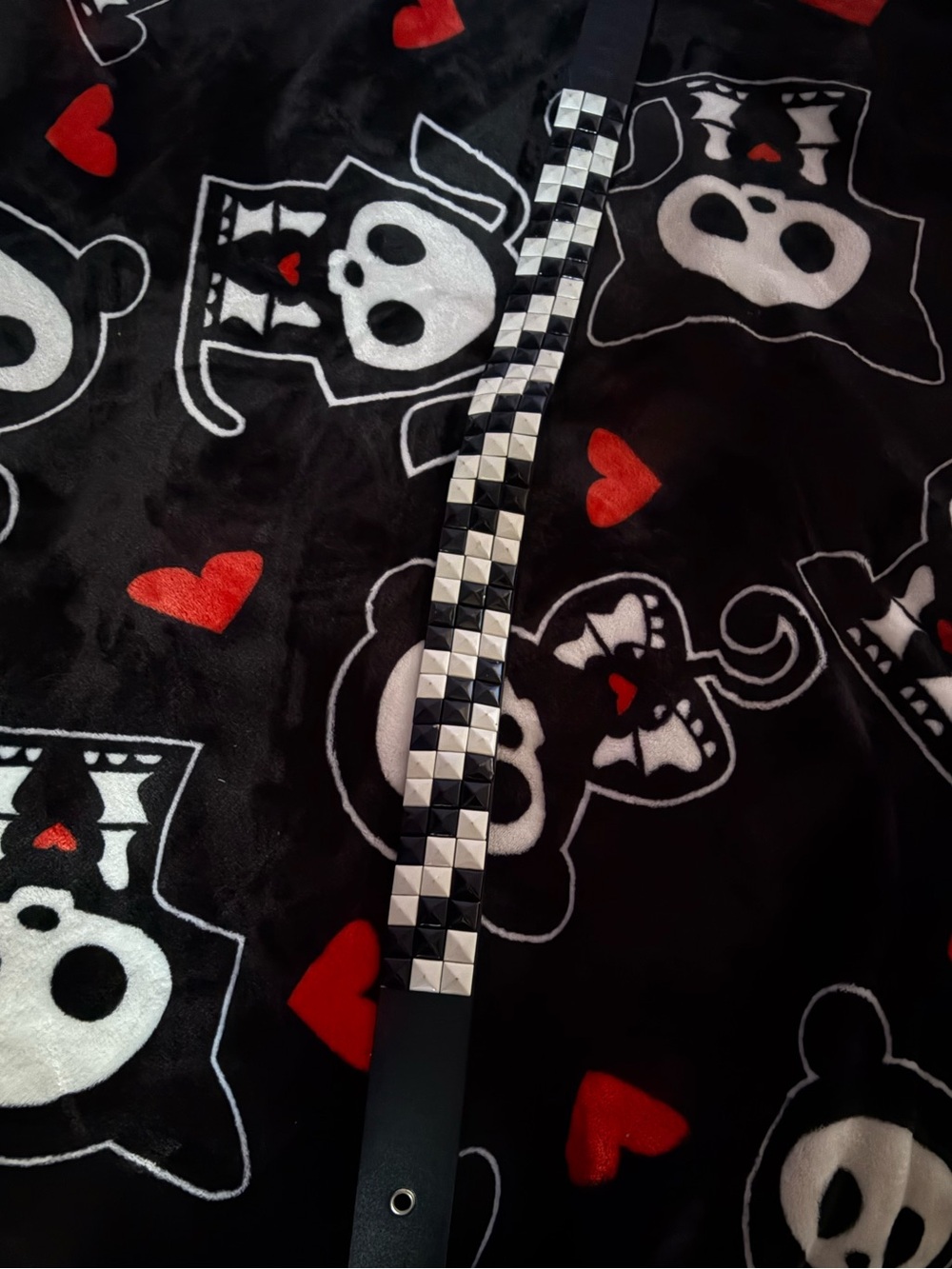2000s Hot Topic Black and White Studded Checkerboard Belt